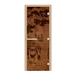 Дверь стеклянная FireWay 1,9x0,7 Мишка в лесу бронза матовая