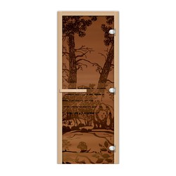 Дверь стеклянная FireWay 1,9x0,7 Мишки бронза матовая 6мм